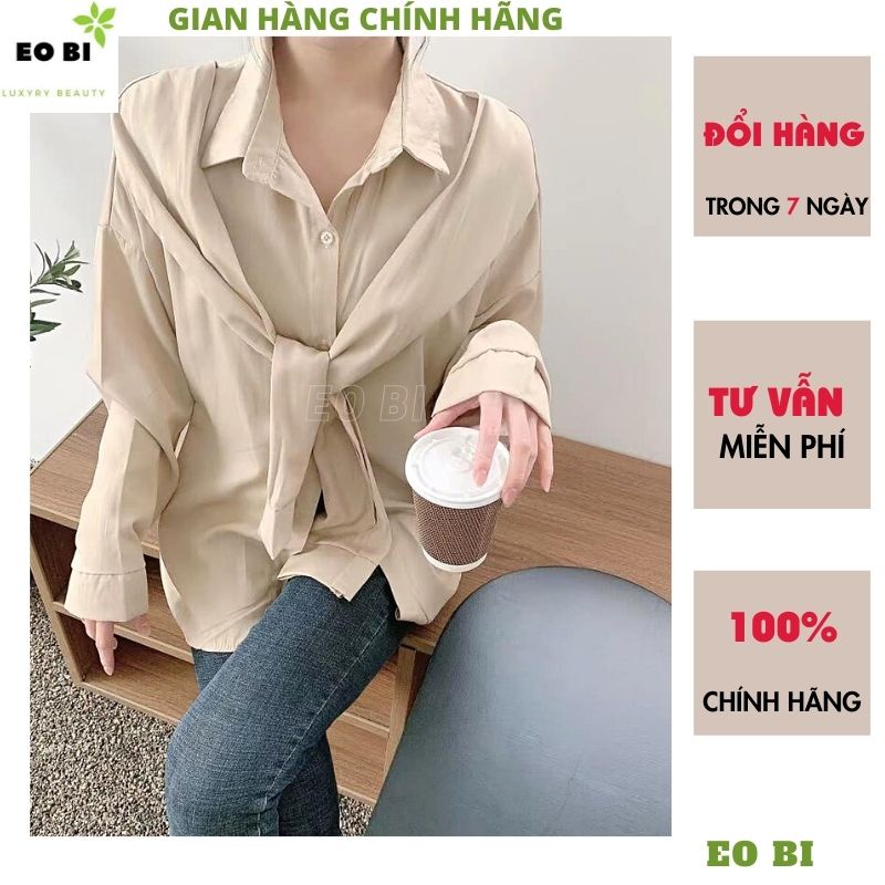 Áo Sơ Mi Nữ form rộng Lụa hàn Kiểu buộc nơ cổ đẹp dài tay ulzzang vintage hàn quốc cao cấp trơn -EOBI | BigBuy360 - bigbuy360.vn