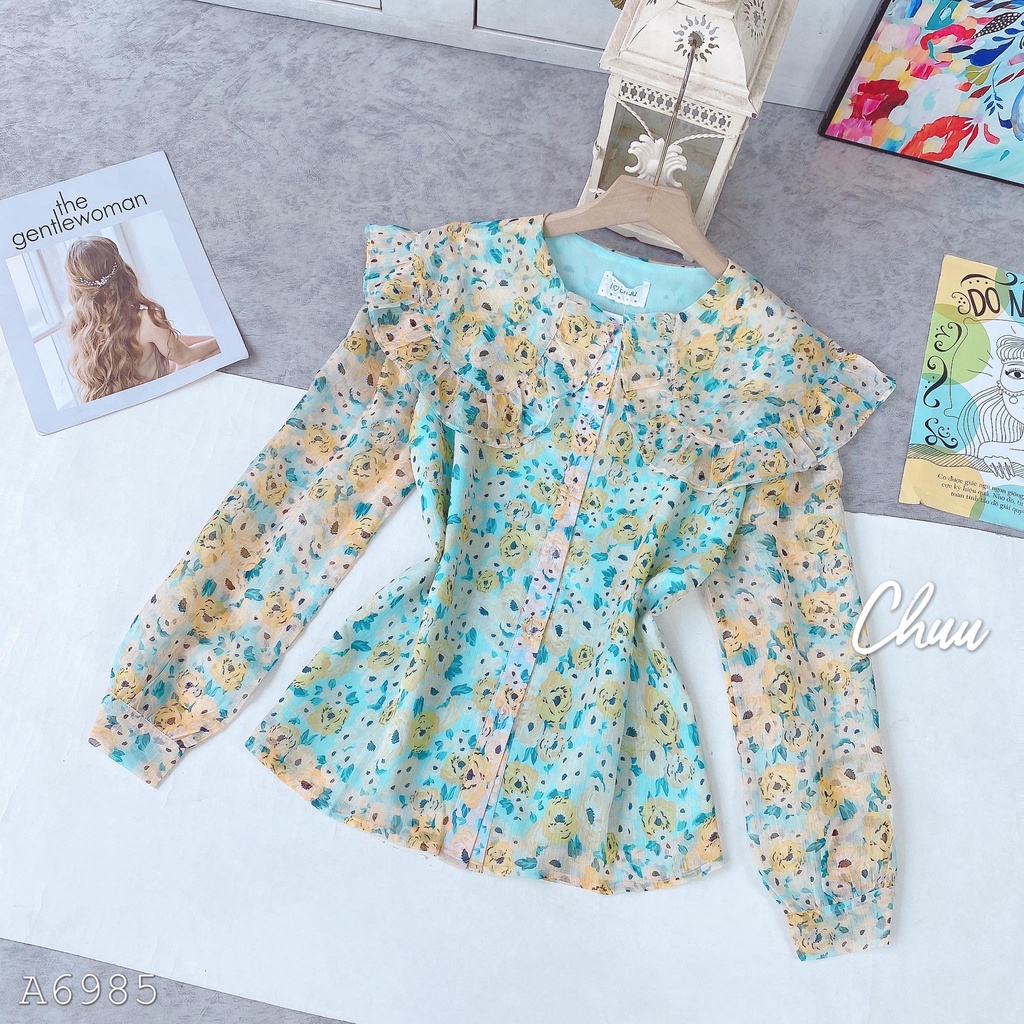Áo sơ mi nữ họa tiết hoa ly xinh xắn tay phồng CHUU A6985