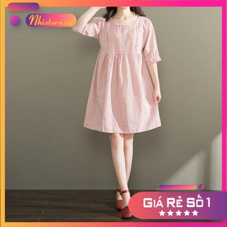 THANH LÝ HÀNG TỒN KHO Đầm bầu công sở sọc caro tay lửng trẻ trung hàng nhập Quảng Châu