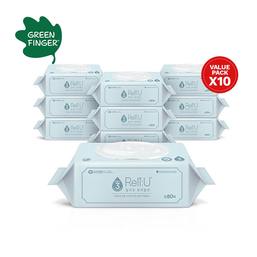 Khăn Giấy Ướt Cao Cấp Hàn Quốc GREENFINGER RELI:U PURE BLUE WIPES 80 tờ/ túi màu Xanh Da Trời (261g)