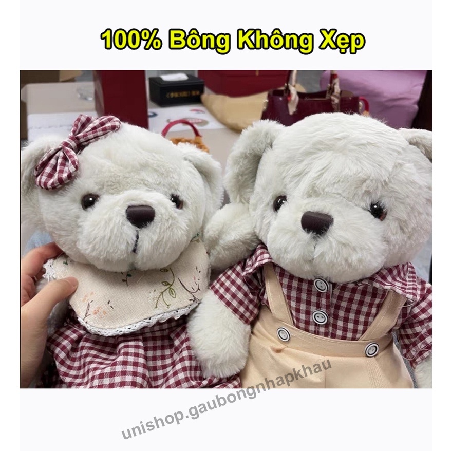 Gấu bông trai gái, teddy đôi, teddy váy kẻ, gấu bông cặp decor trang trí làm quà tặng cao cấp - unishop