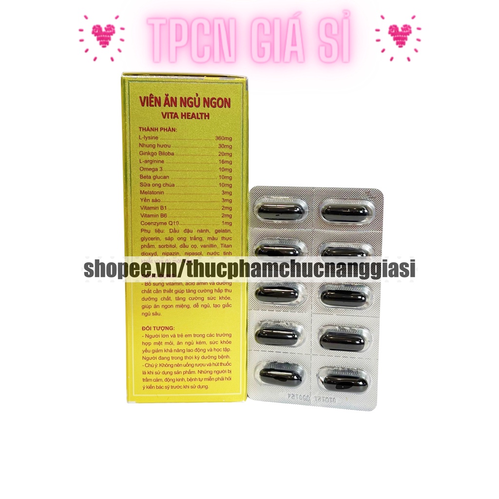 Viên uống hỗ trợ ĂN NGỦ NGON VITA HEATLTH bổ sung các vitamin cần thiết hỗ trợ giấc ngủ, tăng sức đề kháng – Hộp 60v