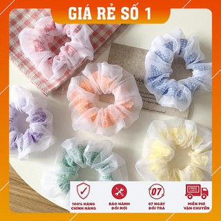 [ XẢ KHO - HÀNG SIÊU ĐẸP] - Dây buộc tóc, cột tóc vải Scrunchies Caro Mây siêu xinh