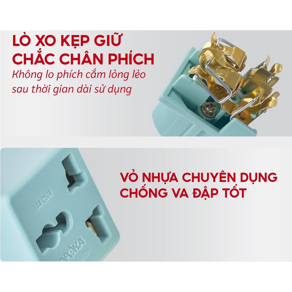 Ổ chia điện đầu nối thông minh P15 SOPOKA 1 chia 2 ổ có ổ cắm 3 chấu tiện lợi