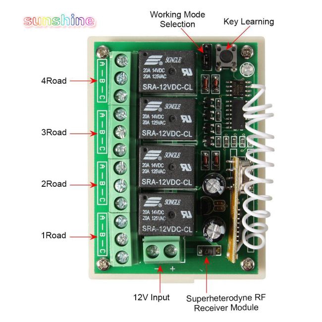 Mạch Điều Khiển Từ Xa Không Dây 12v 4 Kênh 433mhz Kèm 2 Bộ Phụ Kiện