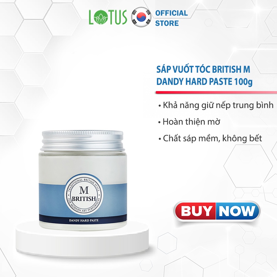 Sáp vuốt tóc tạo kiểu, tạo độ phồng nhẹ cao cấp dành cho nam nữ hàn quốc BRITISH M Dandy Hard Paste 100g