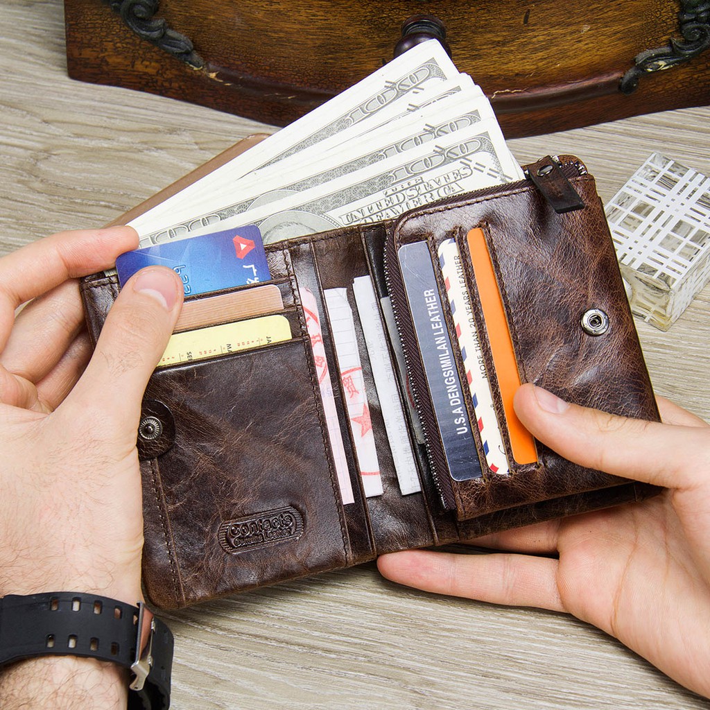 Ví Da Thật CONTACT’S Dạng Ngắn Thời Trang Lịch Lãm Dành Cho Nam