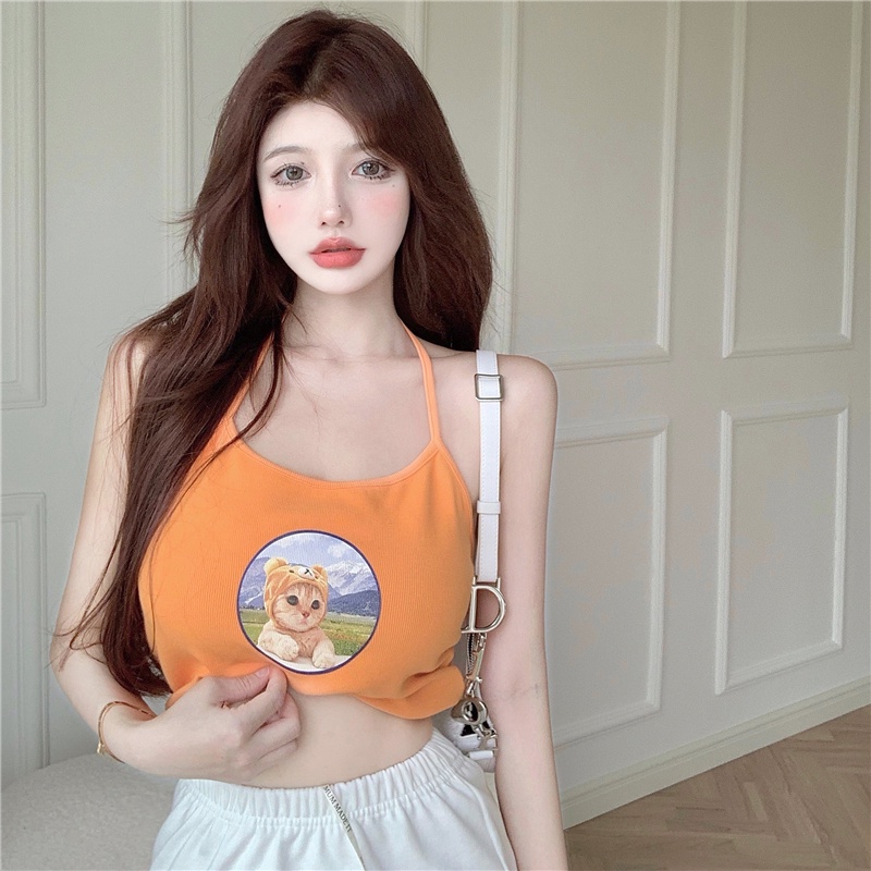 Áo croptop hai dây in họa tiết hoạt hình xinh xắn thời trang trẻ trung cho nữ | BigBuy360 - bigbuy360.vn