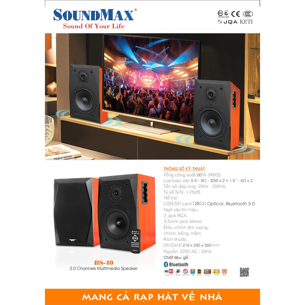 Loa Bookshelf chuyên nhạc SoundMax BS-40 (Hàng Chính Hãng)