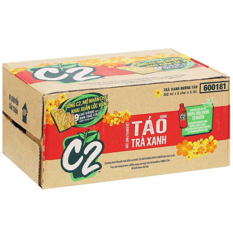 THÙNG 24 CHAI TRÀ XANH C2 HƯƠNG CHANH/ TÁO 355ML