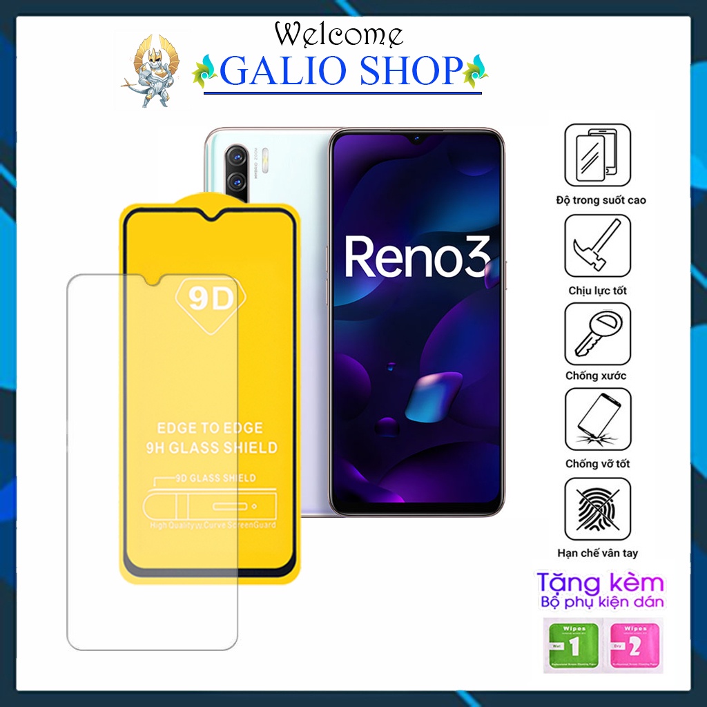 Kính cường lực Oppo Reno 3 Pro A93 Full màn cao cấp 9D độ cứng 21H chống trầy xước rơi vỡ tặng kèm khăn lau màn hình