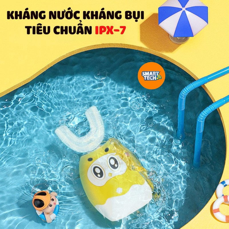 Bàn chải điện đánh răng cho bé UniBird, Bàn chải chữ U silicon cao cấp cho bé từ 2 -9 tuổi, có nhạc có cốc khử khuẩn