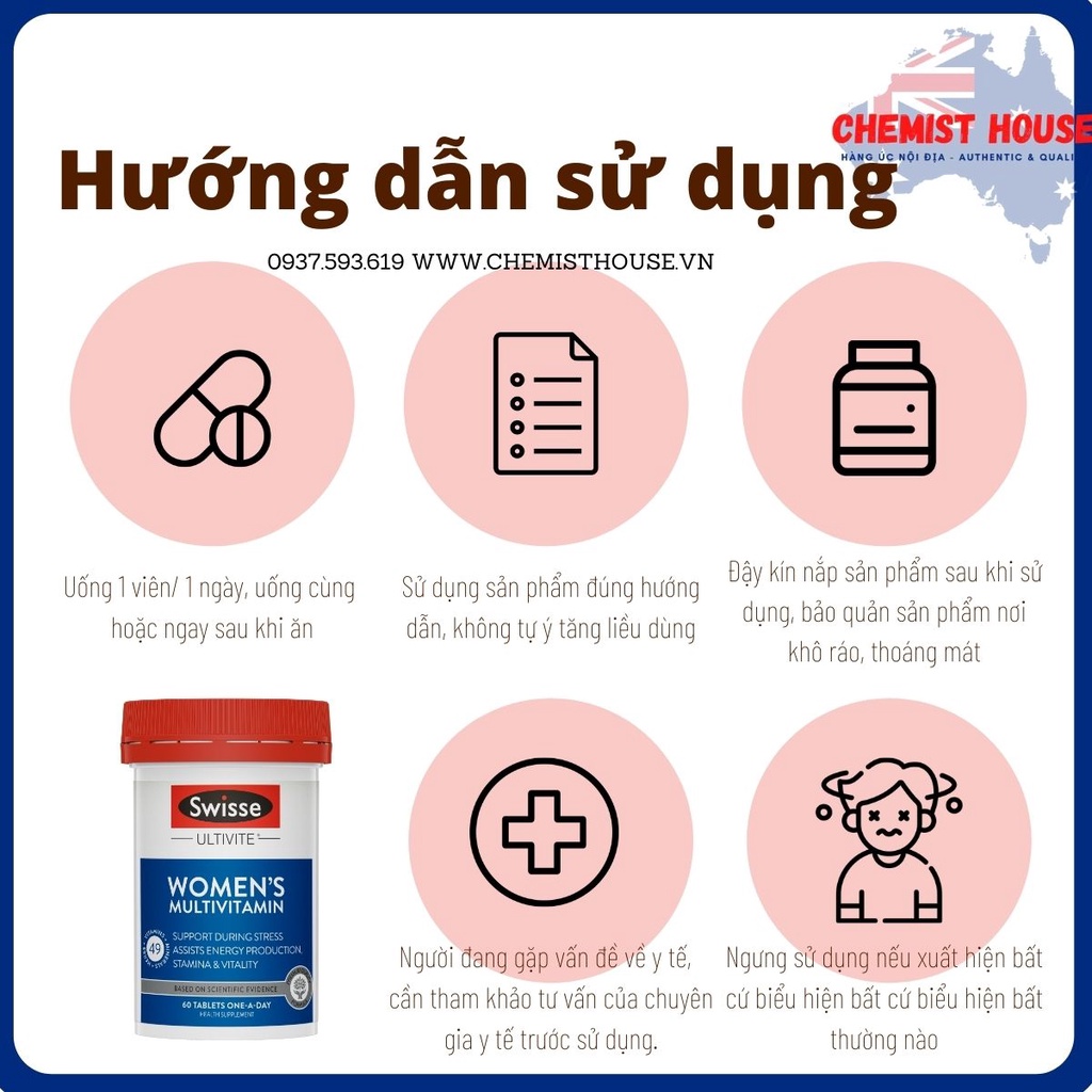 [Hàng Chuẩn ÚC] Swisse Women's Ultivite Multivitamin - 50 Vitamin TRONG 1 VIÊN dành cho Nữ DATE 2022,2023