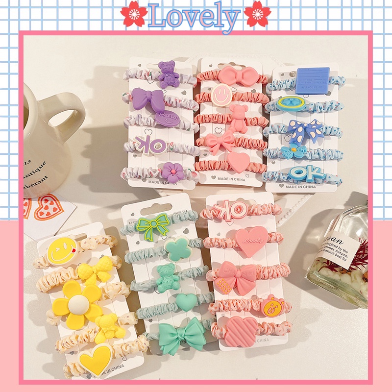 Set 5 Dây Buộc Tóc Cao Su Họa Tiết Hoạt Hình Phong Cách Hàn Quốc Đáng Yêu Cho Bé