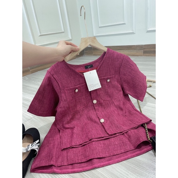 Sét dạ xước cổ chéo cúc ngọc
