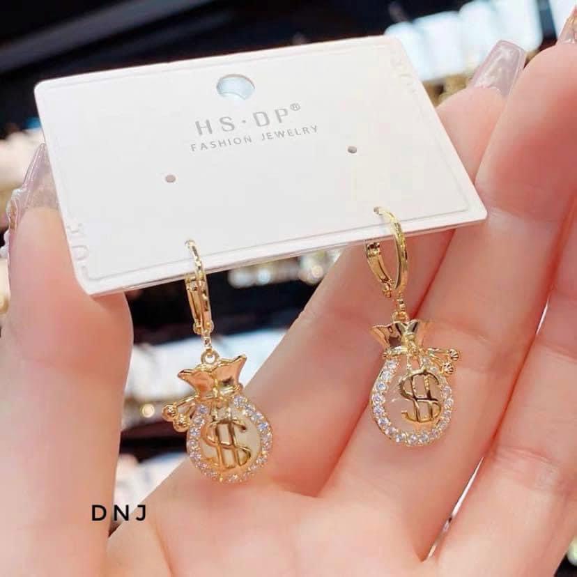 Bông tai nữ bạc thật hình túi tiền hàng hot LINH MIU SILVER