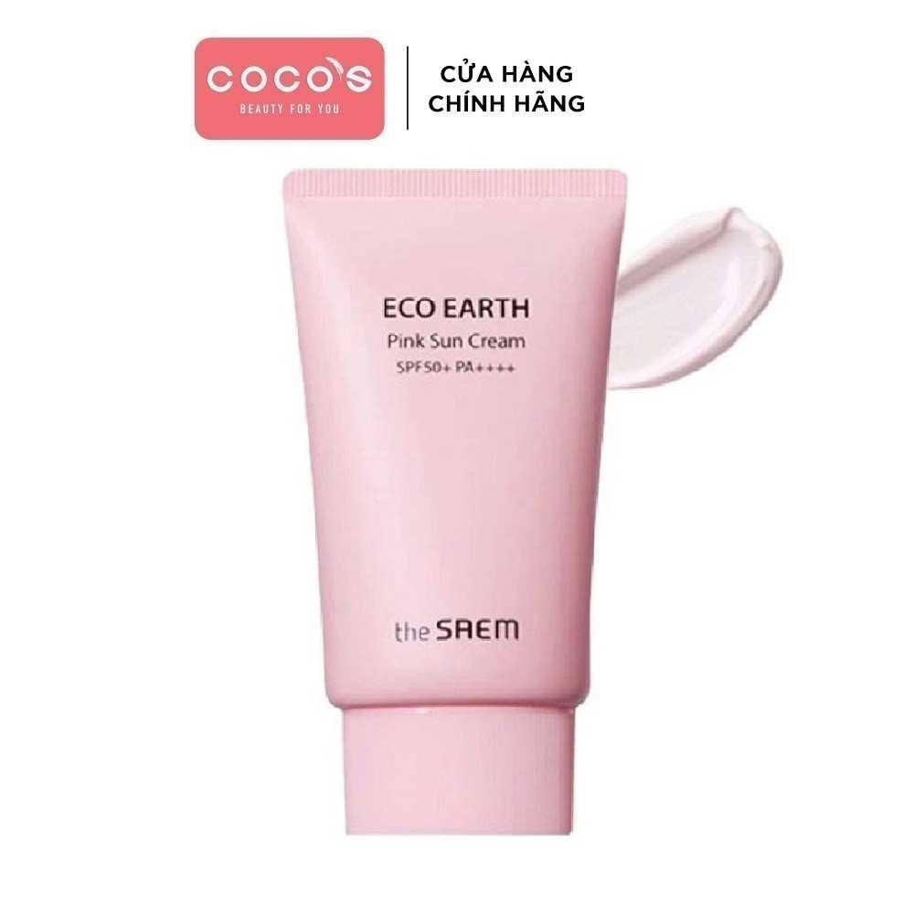 Kem chống nắng Nâng Tone Giúp Da Trắng Hồng The Saem Eco Earth Pink Sun Cream 50g MÀU HỒNG
