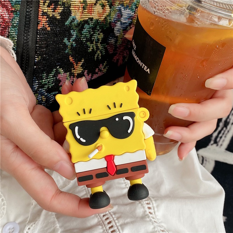 Vỏ Bảo Vệ Hộp Sạc Tai Nghe Bluetooth Bằng Silicon Mềm Hình Spongebob Cho airpods 1 / 2 pro