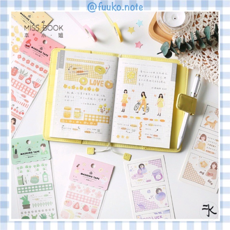 Miếng dán dài Daily life mohamm, masking tape trang trí sổ tay bullet journal