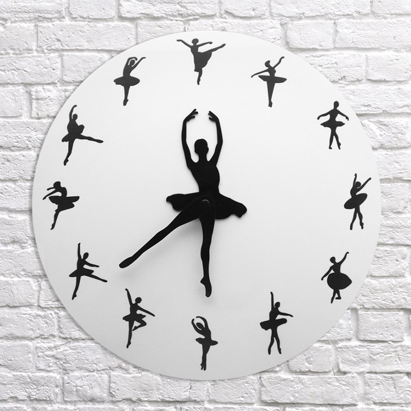 Time Ballerina Dancer Decorative Clock Wall Watch Girls Room Dancing Studio Deco