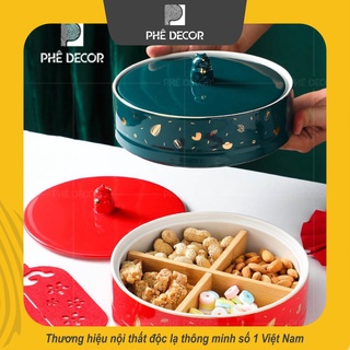Khay mứt tết khay sứ ngăn tre cao cấp km38 phê decor