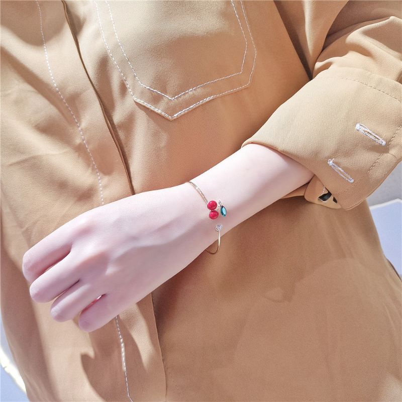 Vòng tay nữ mạ bạc S925 - Lắc tay nữ mạ bạc Ý Double Cherry dễ thương, xinh xắn ZaZa accessories