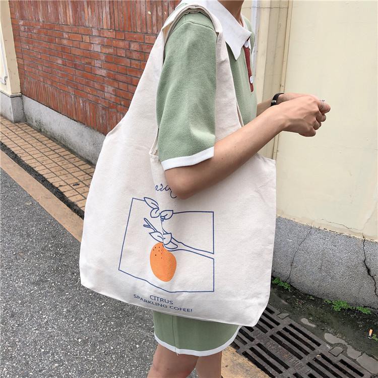 Túi tote nữ thời trang Hazin vải canvas chất lượng cao,đi làm,đi học kiểu mới quả cam, quả đào HZ 21