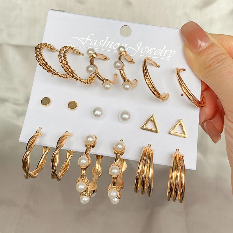 Set khuyên tai AY dạng xỏ bươm bướm hạt ngọc trai nhân tạo phong cách Hàn Quốc retro thanh lịch cho nữ