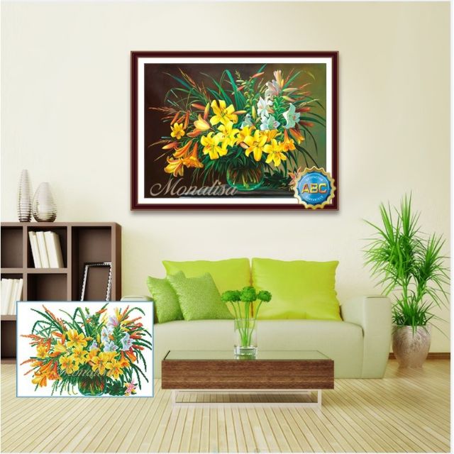 Tranh đính đá bình hoa đẹp y8255 (60x50) cm