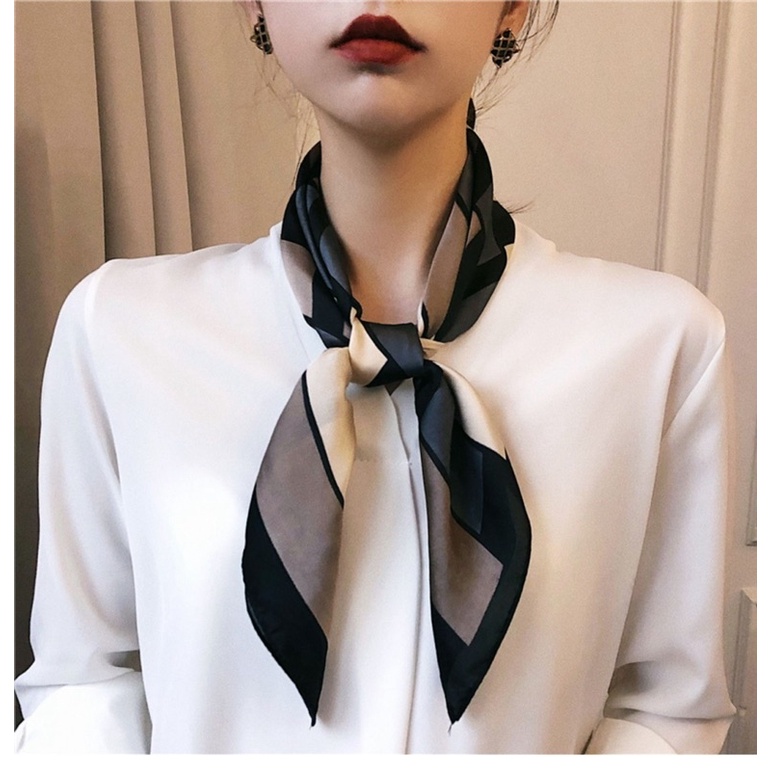 Khăn lụa vuông kẻ ô màu đơn giản cột cổ áo sơ mi - Maben