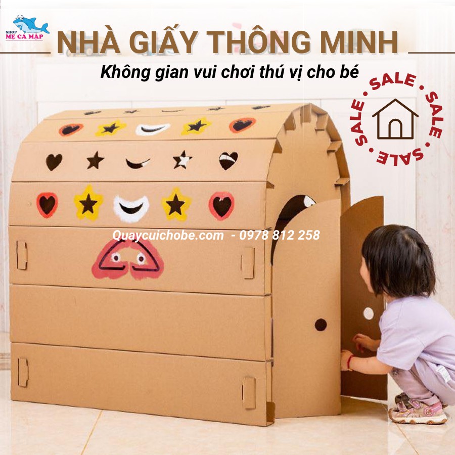 [Xả kho] Nhà giấy bìa carton 5 lớp LOẠI I, nhà carton lắp ghép thông minh GIÁ XƯỞNG cho bé từ 1 tuổi