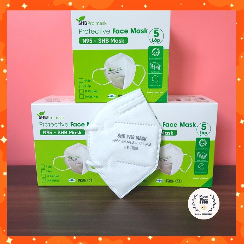 Khẩu trang N95, khẩu trang y tế kháng khuẩn, không van, SHB pro mask, màu trắng, chống nắng, lọc bụi mịn - Hàng cao cấp