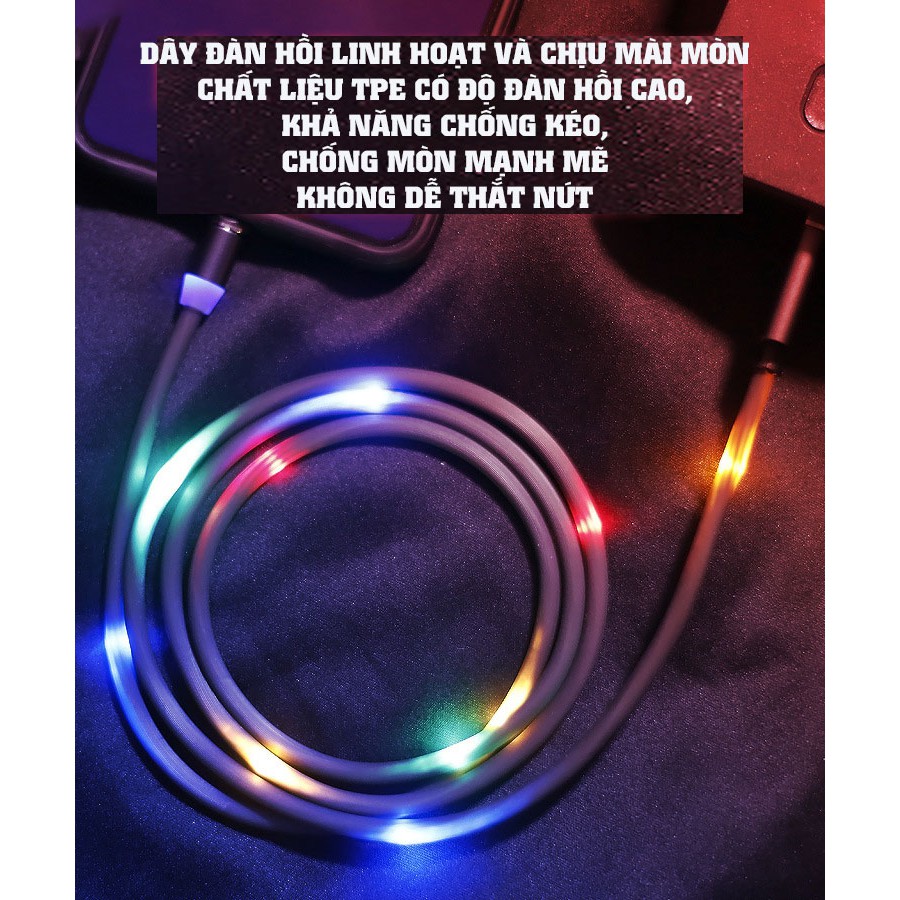 Dây Cáp Sạc Nhấp Nháy Có Đèn Led Cảm Ứng Âm Thanh Theo Điệu Nhac, đầu hít nam châm, dây chất liệu TPE đàn hồi cao, Occar