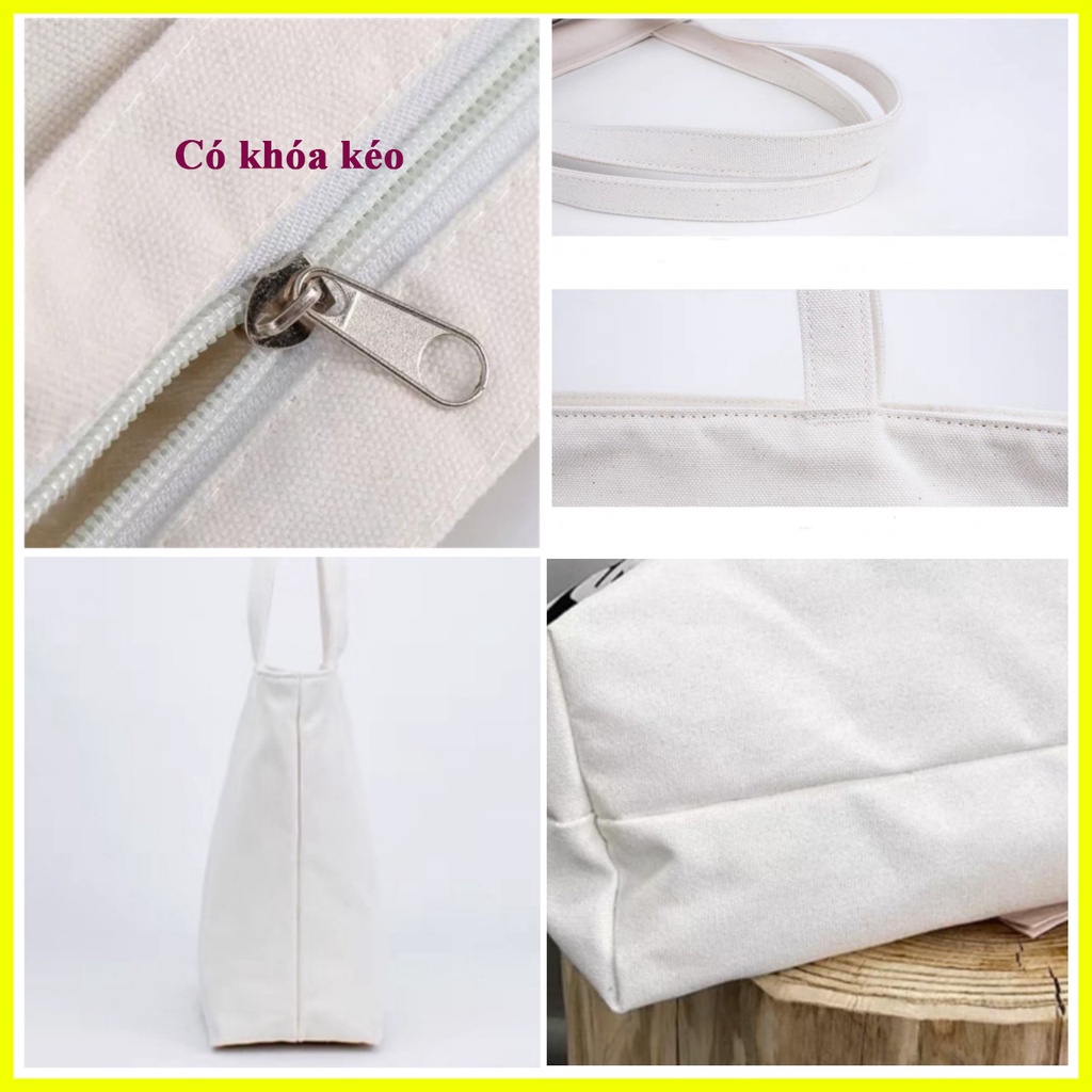 Túi tote đeo vai vải canvas cao cấp in hình MÈO , có khóa kéo phong cách Hàn Quốc thích hợp đi học , đi chơi ...