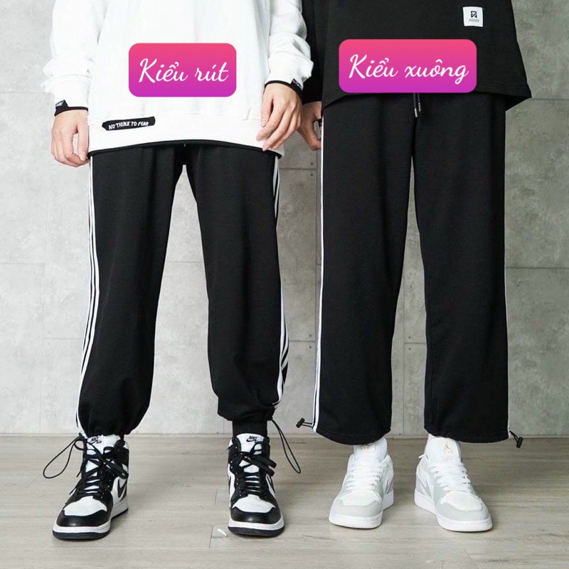 Quần nỉ thể thao 3 sọc ulzzang 🌸 Quần jogger rút dây nam nữ form rộng unisex kiểu dáng thể thao ống xuông🌸 freeship sale