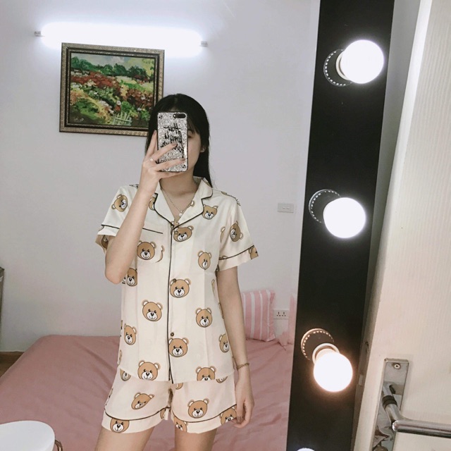 Bộ mặc nhà cộc tay lụa gấu sz S,M