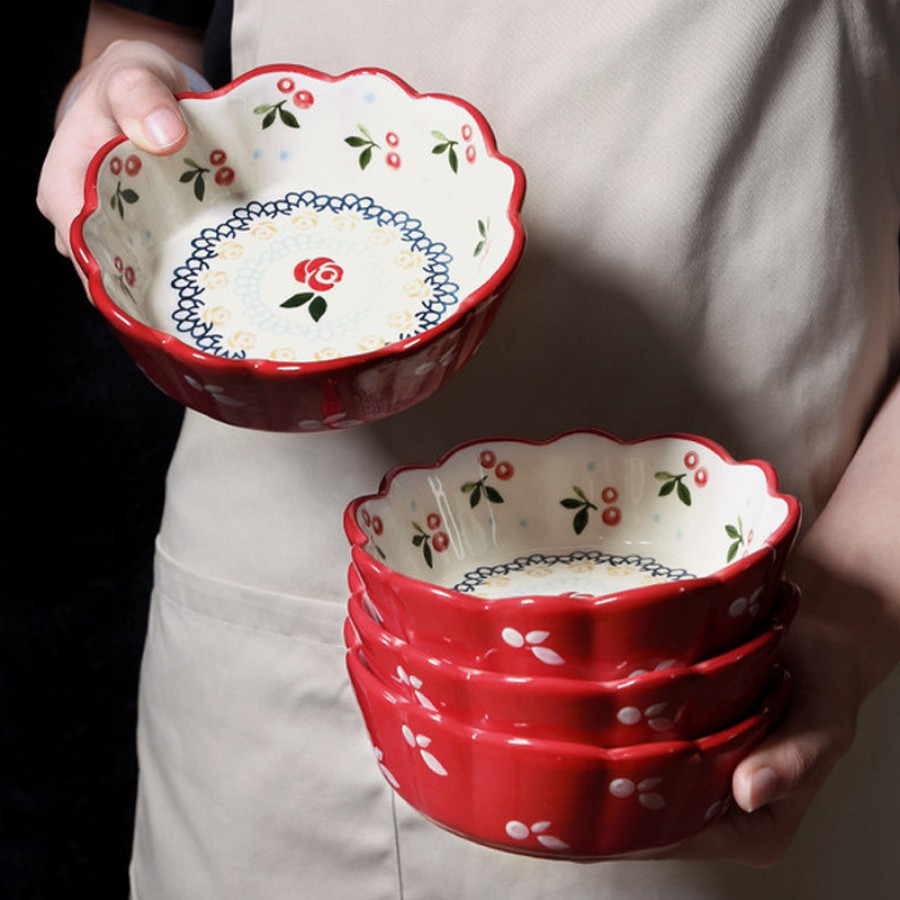 Bát đĩa sứ , chén đĩa decor họa tiết Cherry đỏ phong cách Hàn Quốc Holame