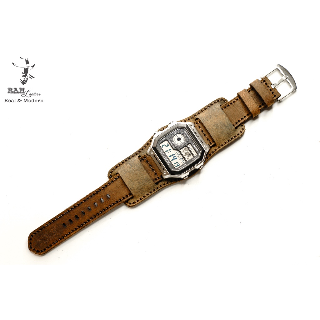 Dây Casio AE 1200 da bò sáp RAM Leather B2 Trống Đồng Việt Nam - tặng khóa chốt và cây thay dây