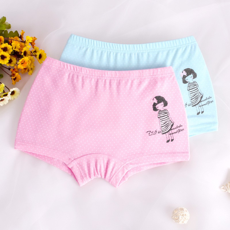 Bộ 2 Quần Lót Boxer Cotton Họa Tiết Hoạt Hình Cho Bé Gái