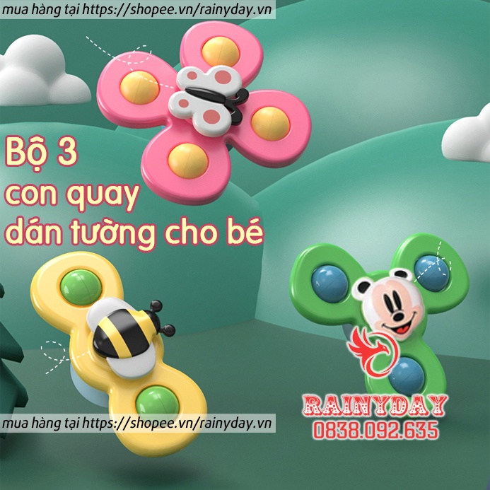 Bộ 3 đồ chơi con quay spinner cho bé gắn tường chong chóng hoạt hình dán dính tường cho bé