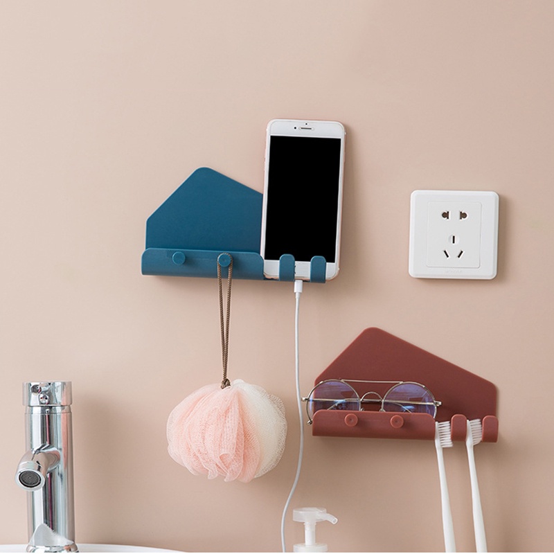 Giá Đỡ Điện Thoại Gắn Tường Kèm Móc Treo Đồ Tiện Dụng