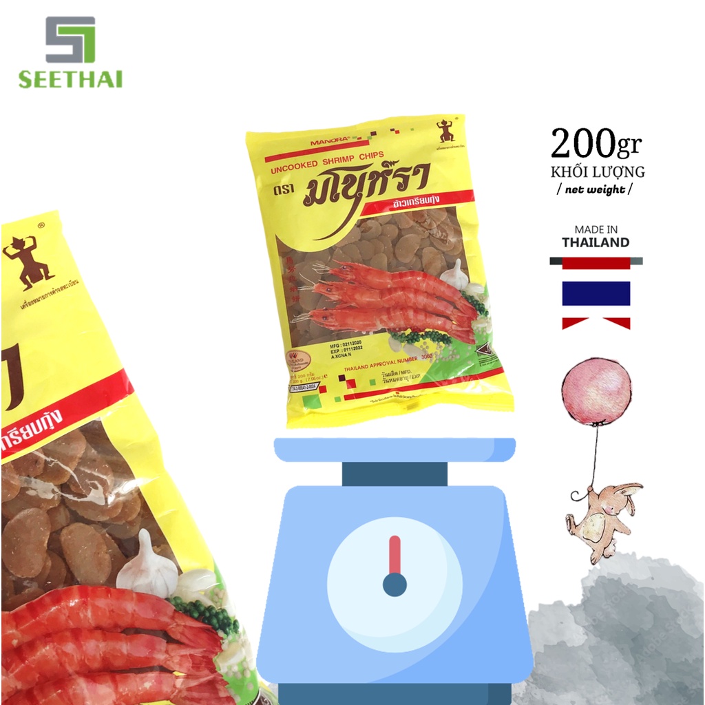 Bánh phồng tôm Thái Lan MANORA vị tôm 200gr bánh phồng tôm chưa chiên - túi Uncooked shrimp chips