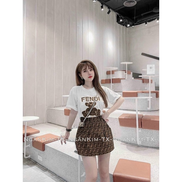 [Shop bigsize nữ 50kg đến 90kg] Set áo thun GẤU mix chân váy chữ A năng động trẻ trung