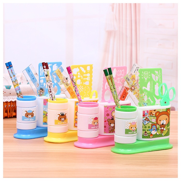 Hộp đựng bút để bàn8 chi tiết kèm thước kẻ, bút chì, dụng cụ học tập