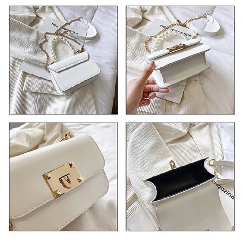 Túi mini đeo chéo nữ thời trang quai ngọc da trơn siêu xinh rẻ đẹp