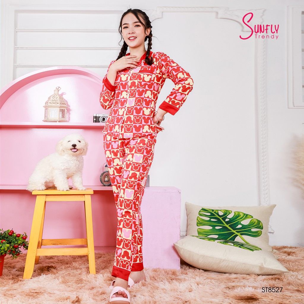 Đồ bộ Pijamas lụa SUNFLY áo dài tay, quần dài ST8527