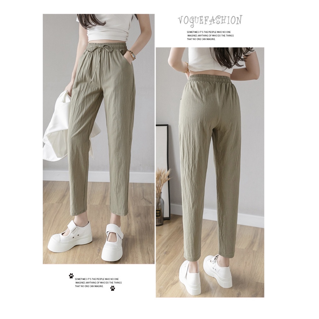 Quần đũi nữ cạp chun SHOP ME KEM quần baggy đũi lưng thun chất đũi nhẹ mát
