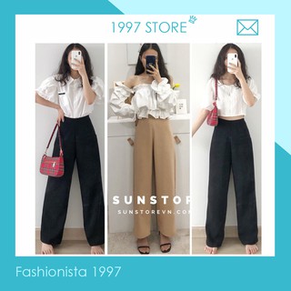 Quần ống rộng culottes suông dài chất dày cao cấp lưng cao 2 màu đen be hình thật chất đẹp 1997fashionista