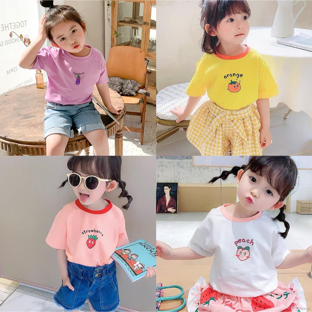Áo Thun Tay Ngắn Cổ Tròn Họa Tiết Hoạt Hình Dễ Thương Cho Bé Gái