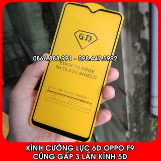 Kính Cường Lực 6D Oppo F9. Keo Full Toàn Màn Hình - K Hạt Li Ty - Kính Hít Từ Tính - Bảo Vệ Màn Hình